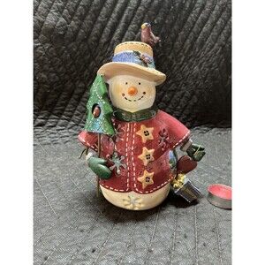 Snowman Tea Light Candle Holder 10" Kohls Cardinal Tree Presents Winter Holiday